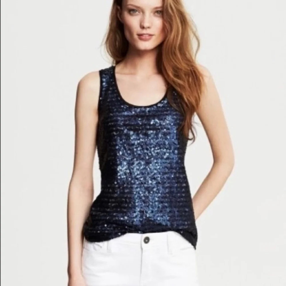 J. Crew Navy Drapey Sequin Tank Small